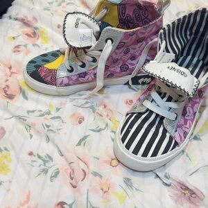 Disney Nightmare Before -Pink Black & White Striped High-Top Kids Sneakers.